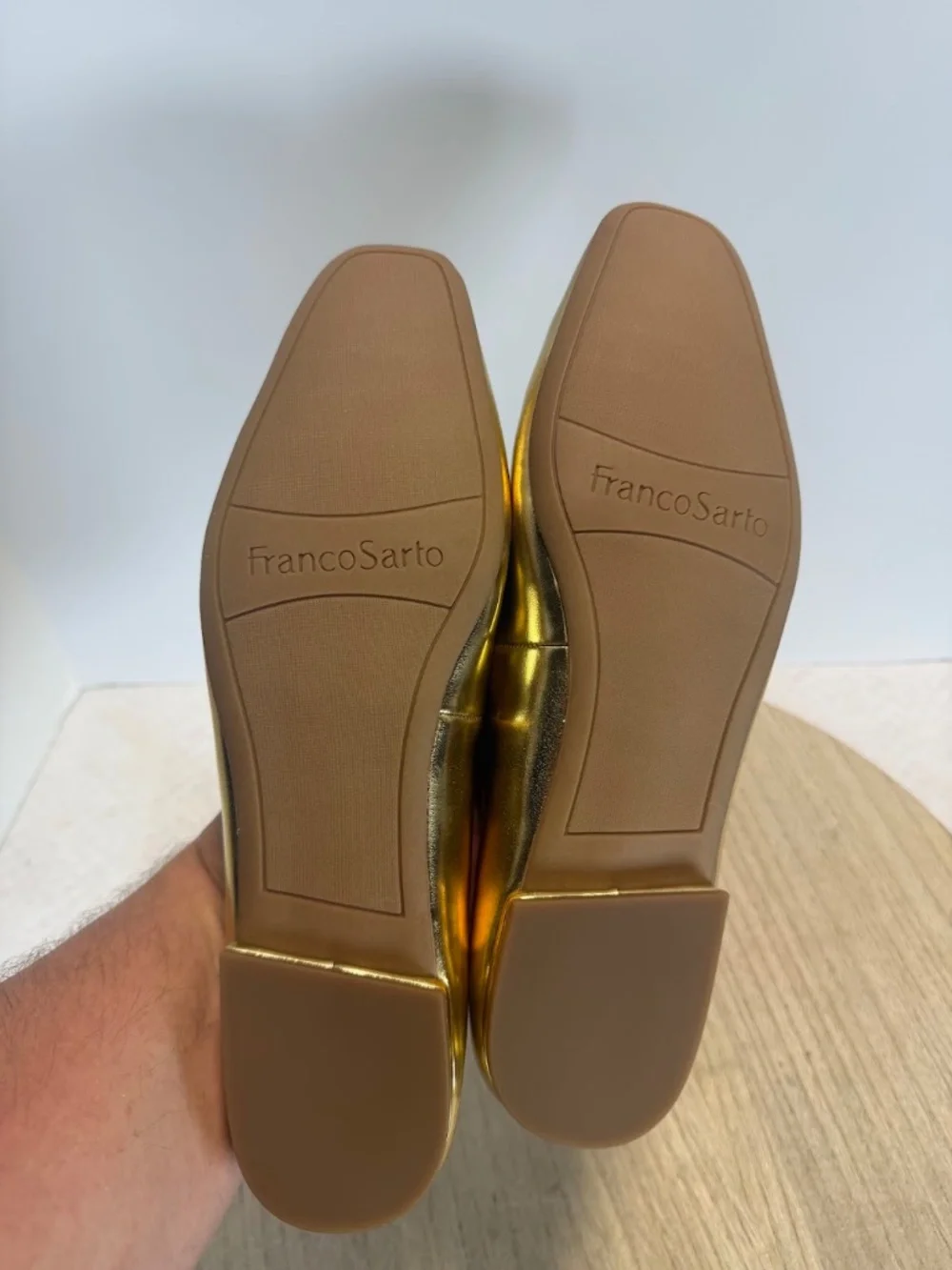 NWOT Franco Sarto Gold Metallic Square Toe Ballet Flats Womens 9.5M